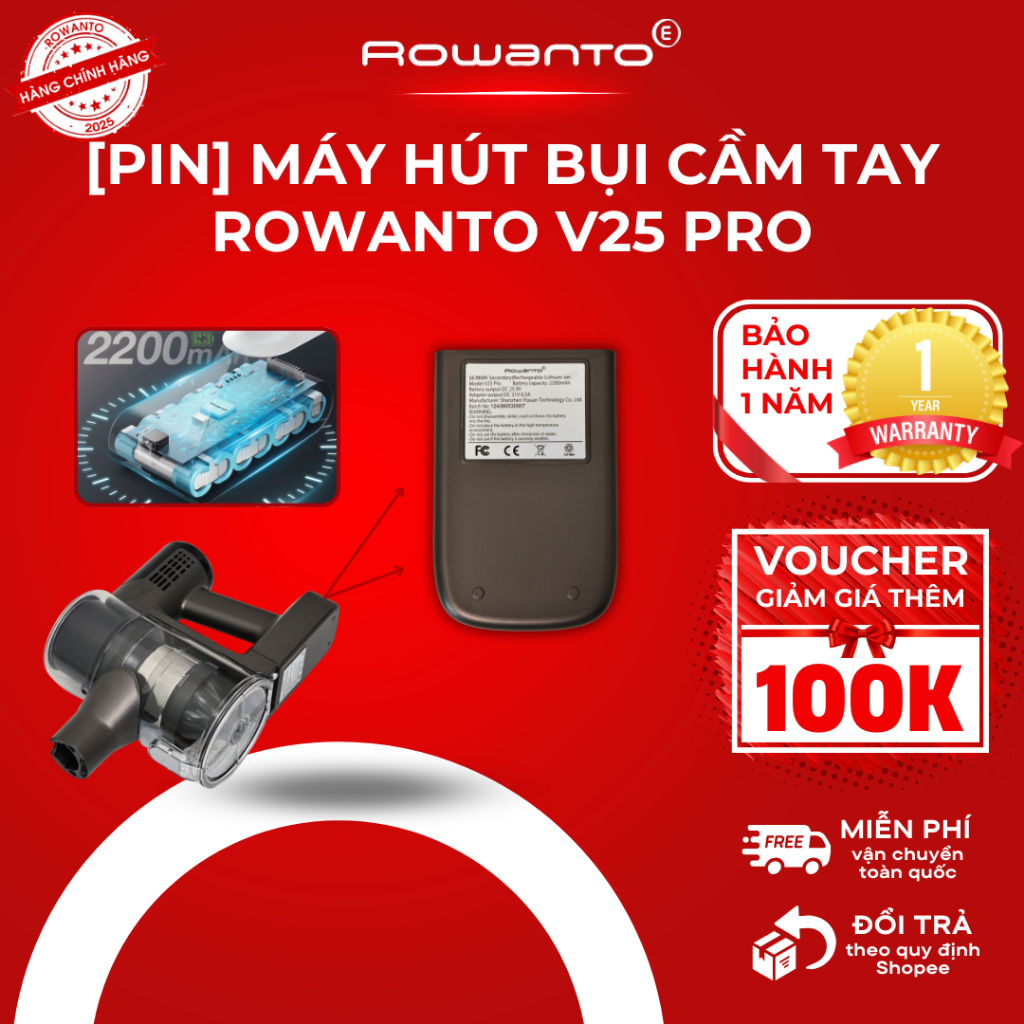 Máy hút bụi không dây Rowanto V25 Ultra Cyclone Pro - Lực hút mạnh mẽ, lọc HEPA và HyperFresh