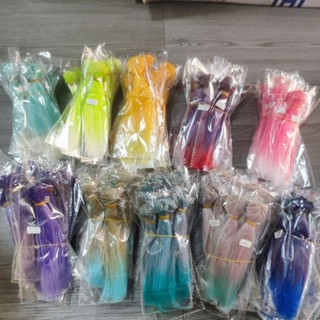 Tóc giả dệt 2 màu dài 15cm*100cm kiểu tóc thẳng mượt mà phụ kiện may tóc giả búp bê