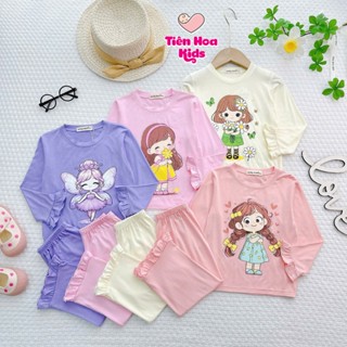   Bé 9-40kg   Bộ Dài Tay Lai Bèo In Hình Bé Gái Thun Lạnh Mềm Mịn Mát Cho Bé Gái Mặc Đi Học Đi Chơi 