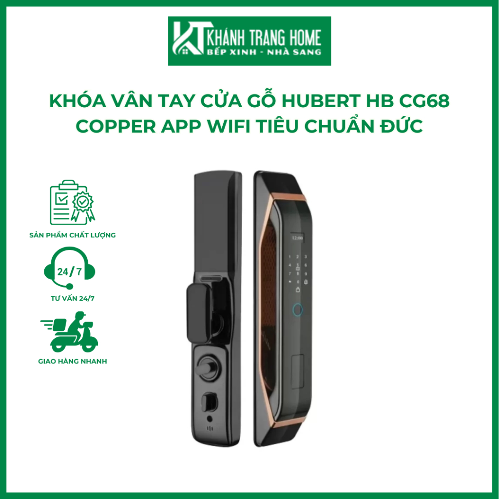 Khóa vân tay cửa gỗ HUBERT HB CG68 COPPER App Wifi tiêu chuẩn Đức - Khánh Trang Home