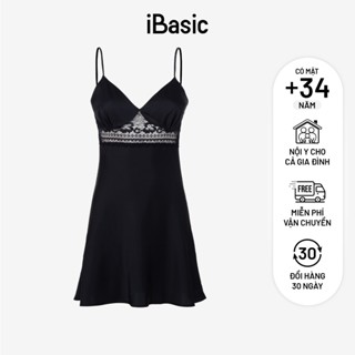 Đầm ngủ nữ iBasic nữ lụa satin 2 dây ngắn phối ren SW070