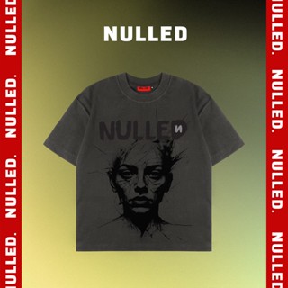 Áo thun cotton cổ tròn tay ngắn NULLED màu xám, in hình và in chữ | N-T4