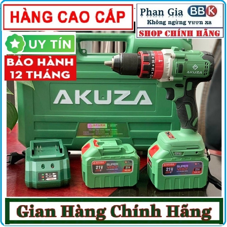 Máy khoan pin Akuza 13mm Pin 15 cell Không chổi than siêu mạnh