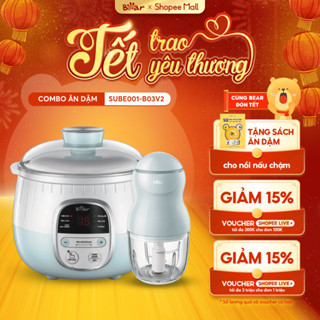 Combo Ăn Dặm Nồi Nấu Chậm 0,8L Bear SUBE001 và Máy Xay 0,3L 8 Lưỡi Bản Nâng Cấp B03V8 Xay Cháo Đồ Ăn Dặm Cho Bé
