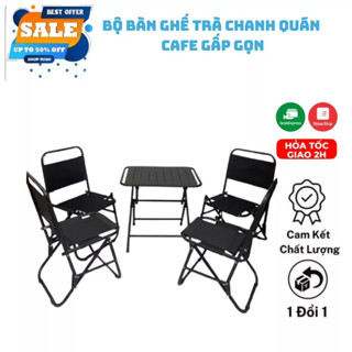 Bộ Bàn Ghế xếp trà chanh, ghế quán cafe chất liệu inox kết hợp vải dù chắc chắn