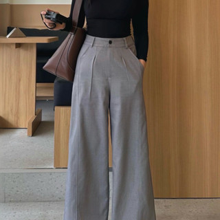 [HÀNG CÓ SẴN] Quần ống rộng dáng dài eo cao MARE TROUSERS màu ghi sáng chất không nhăn