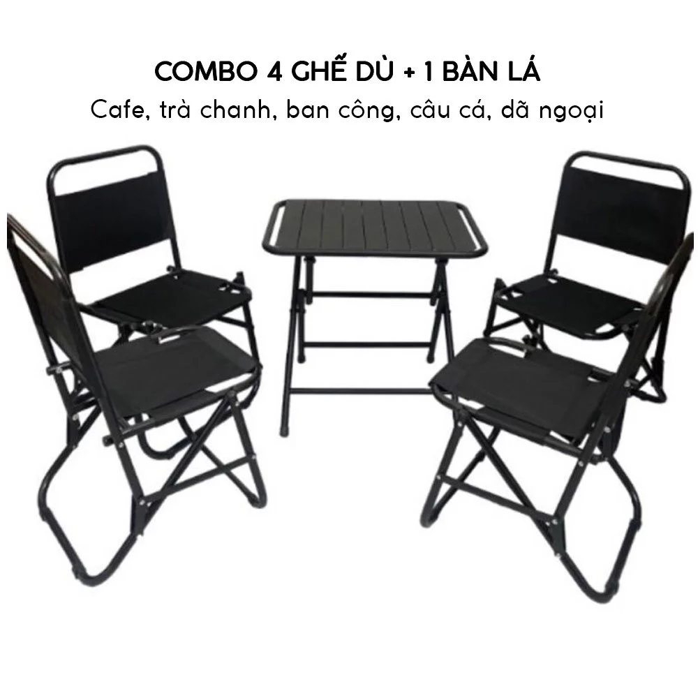 Bộ Bàn Ghế xếp trà chanh, ghế quán cafe chất liệu Vải Dù Khung Inox, Bàn Sắt Sơn Tĩnh Điện