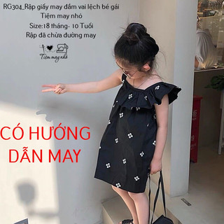 RG304_Rập giấy may đầm vai lệch bé gái