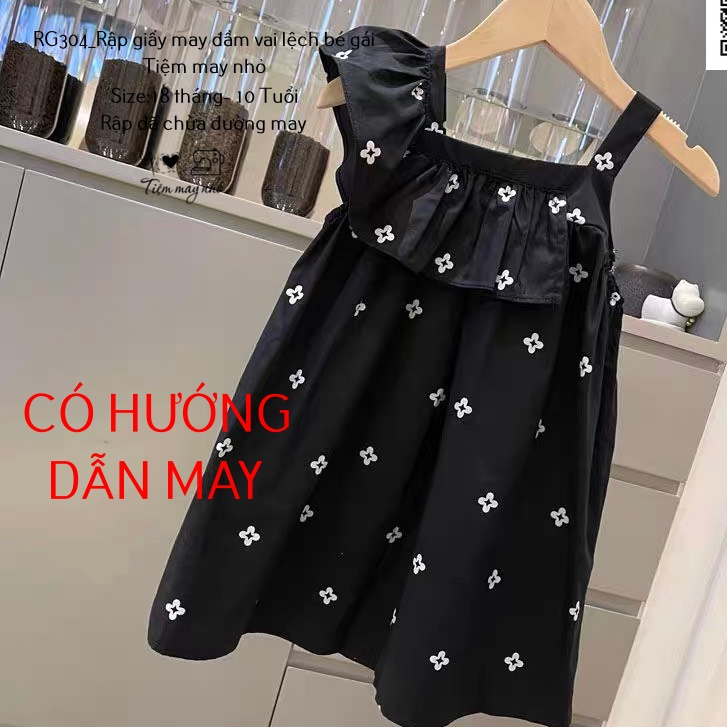 RG304_Rập giấy may đầm vai lệch bé gái