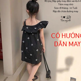 RG304_Rập giấy may đầm vai lệch bé gái