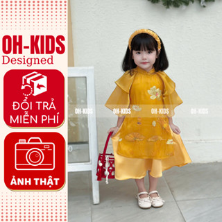 Áo dài cách tân cho bé gái có chân váy may liền thêu hoa sen size 8-32kg OH KIDS OH18