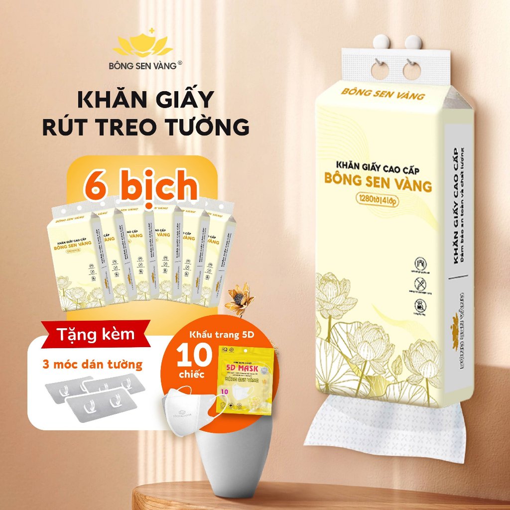Khăn Giấy Rút 1280 Tờ Treo Tường Bông Sen Vàng - BỊCH TO