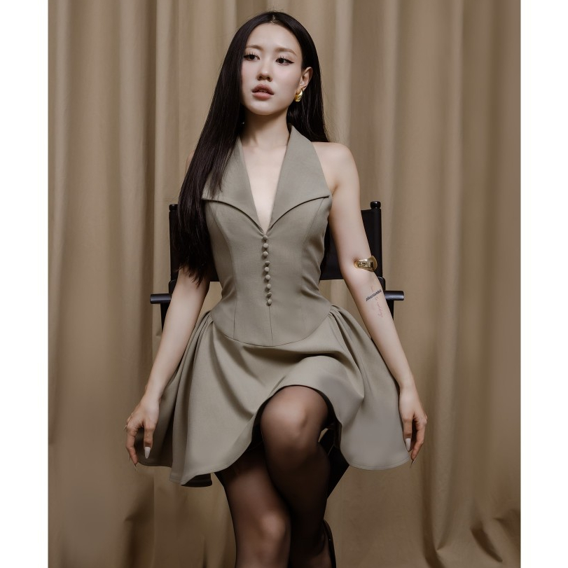 [MAMASG] Đầm ngắn body Cami Dress 2 lớp chất liệu Carlan - Xanh