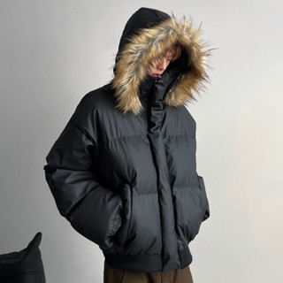Áo khoác phao béo nam nữ mũ lông Made Extreme 241203 Deer6 form boxy màu đen, be