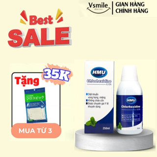 Nước súc miệng HMU Chlorhexidin 0,12% 250ml diệt khuẩn, ngăn ngừa sâu răng, niềng răng, chỉnh nha