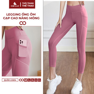 Quần Legging Lửng Có Túi Thể Thao Nữ KSM Tập Gym Yoga Cạp Cao Nâng Mông Tôn Dáng Cao Cấp Vải Mềm Thoáng Khí LG604