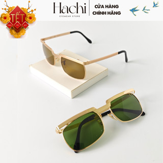 Kính mắt Solex chữ H mạ vàng 14k, Kính Mát  Xuất Xứ Nhật Bản, Mắt Thủy Tinh Nâu Trà [KR2]