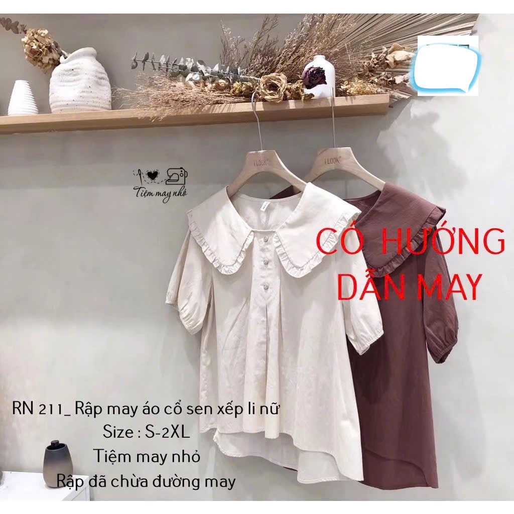 RN211_Rập giấy may áo cổ sen xếp li nữ