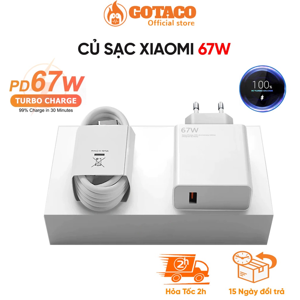 Bộ sạc nhanh 67W Goteca dành cho Xiaomi Redmi Sạc nhanh Mi Charge Turbo dây sạc Xiaomi Type C