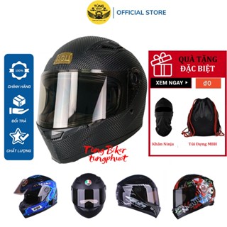 Mũ Bảo Hiểm Full face AGU Siêu Chất - BH Chính Hãng 12 Tháng (Khăn Trùm Ninja + Túi + Tem)