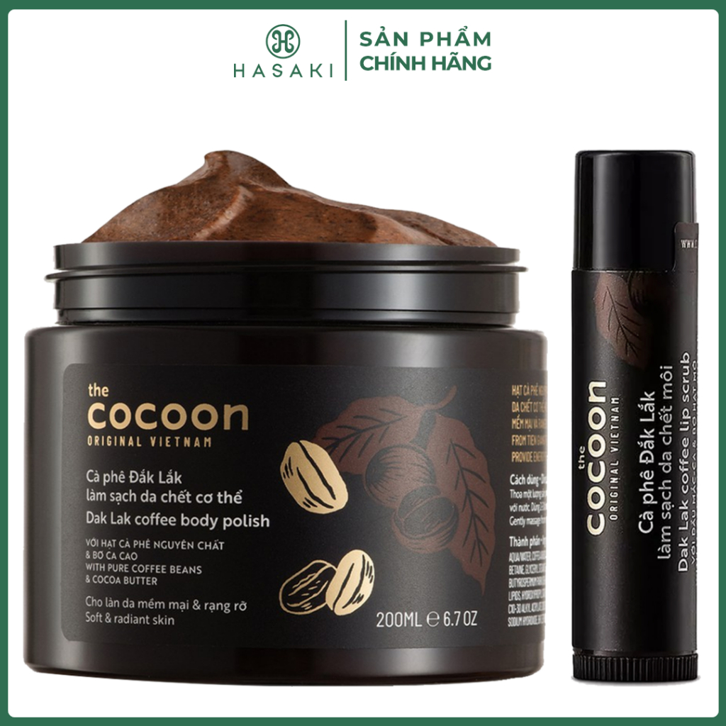 Combo Cocoon Tẩy Da Chết Toàn Thân & Môi Từ Cà Phê Đắk Lắk Hasaki Sản Phẩm Chính Hãng