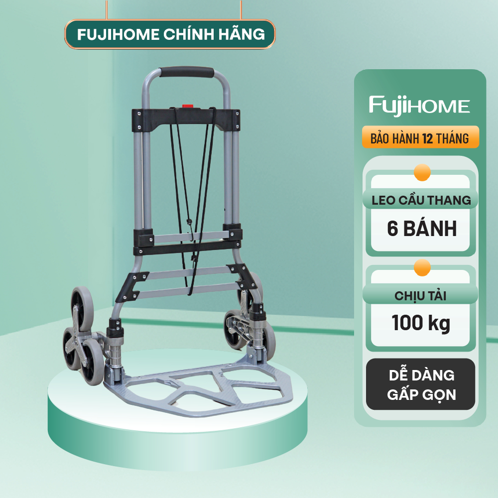 Xe kéo đẩy leo cầu thang FUJIHOME CC-6120 có 6 bánh rút, tải trọng 100 - 150kg, bảo hành 12 tháng