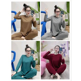 Giá xưởng- Bộ quần áo ủ kem, mặc nhà tay dài quần dài, vải thun tăm lạnh cao cấp loại 1 mềm mát, màu trơn basic dễ mặc