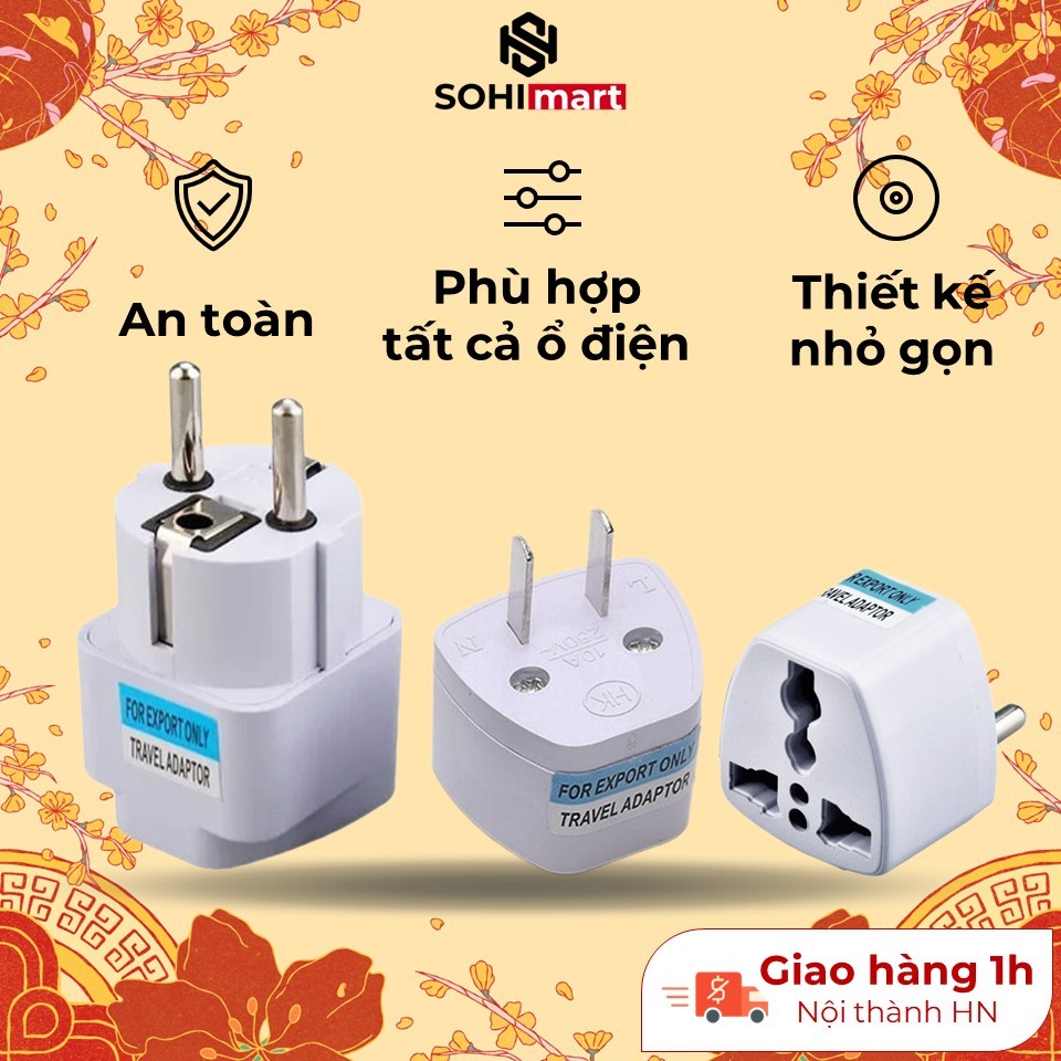 Ổ cắm chuyển đổi 3 chân sang 2 chân, phích cắm chuyển đổi 3 chấu nguồn 220V phù hợp mọi loại đầu cắm. an toàn chịu nhiệt