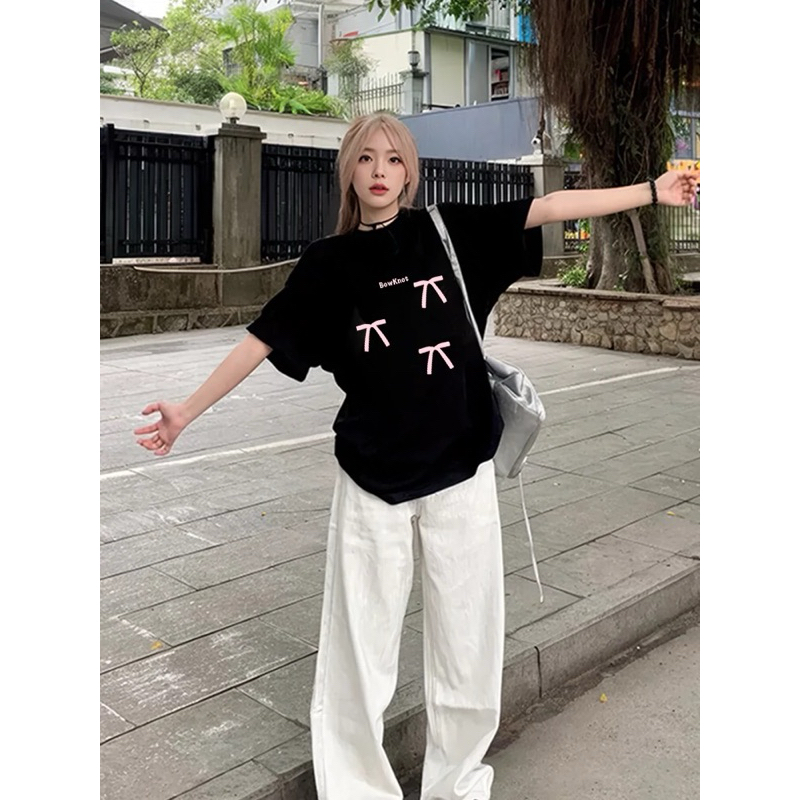 Áo thun nữ , áo phông nữ form rộng chất cotton in hình nơ xanh | BigBuy360 - bigbuy360.vn