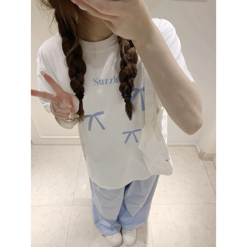 Áo thun nữ , áo phông nữ form rộng chất cotton in hình nơ xanh | BigBuy360 - bigbuy360.vn