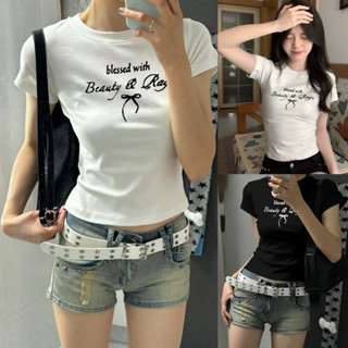 Áo thun nữ dáng ôm body chất thun bozip thấm hút mồ hôi in hình nơ wi