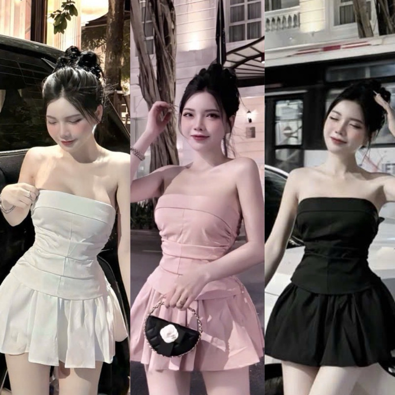 SET ÁO CÚP XẾP LI LƯNG BO CHUN PHỐI CHÂN VÁY NGẮN 111