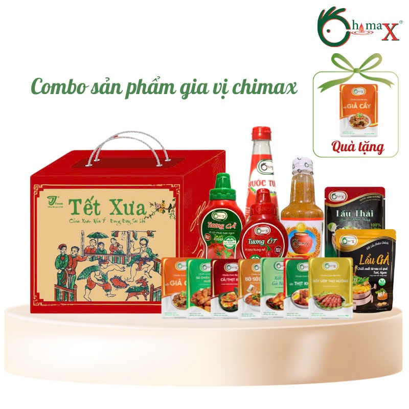 Combo gia vị Chimax nước tương, tương nếp, lẩu gà, lẩu thái,tương ớt, tương cà, bò sốt vang, cá/thịt