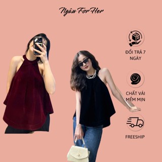 MIU TOP- Áo Yếm Nhung Dáng Xoè, Áo Yếm Babydoll Ngâu For Her
