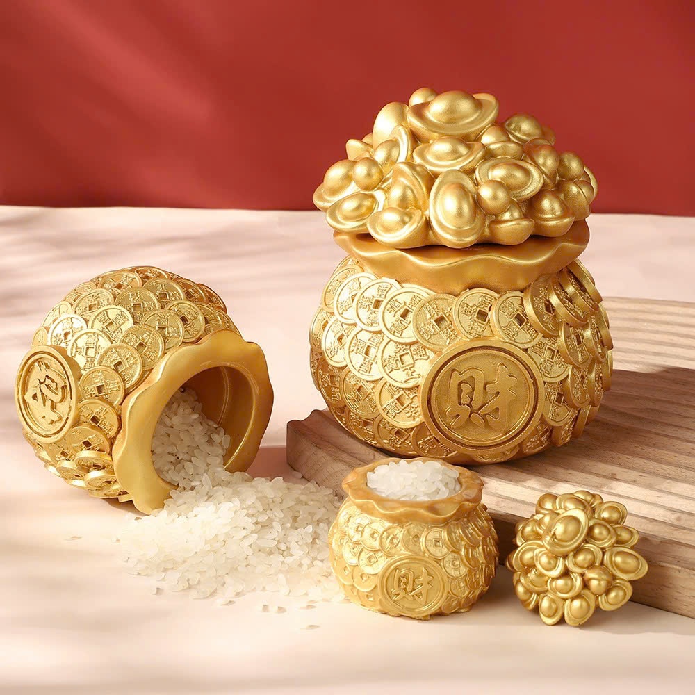 Hũ Đựng Vàng Tài Lộc, TÚI THẦN TÀI May Mắn Trang Trí Ban Thờ, Bàn Làm Việc, cửa hàng đựng Muối Gạo Tài Lộc Đầu Năm