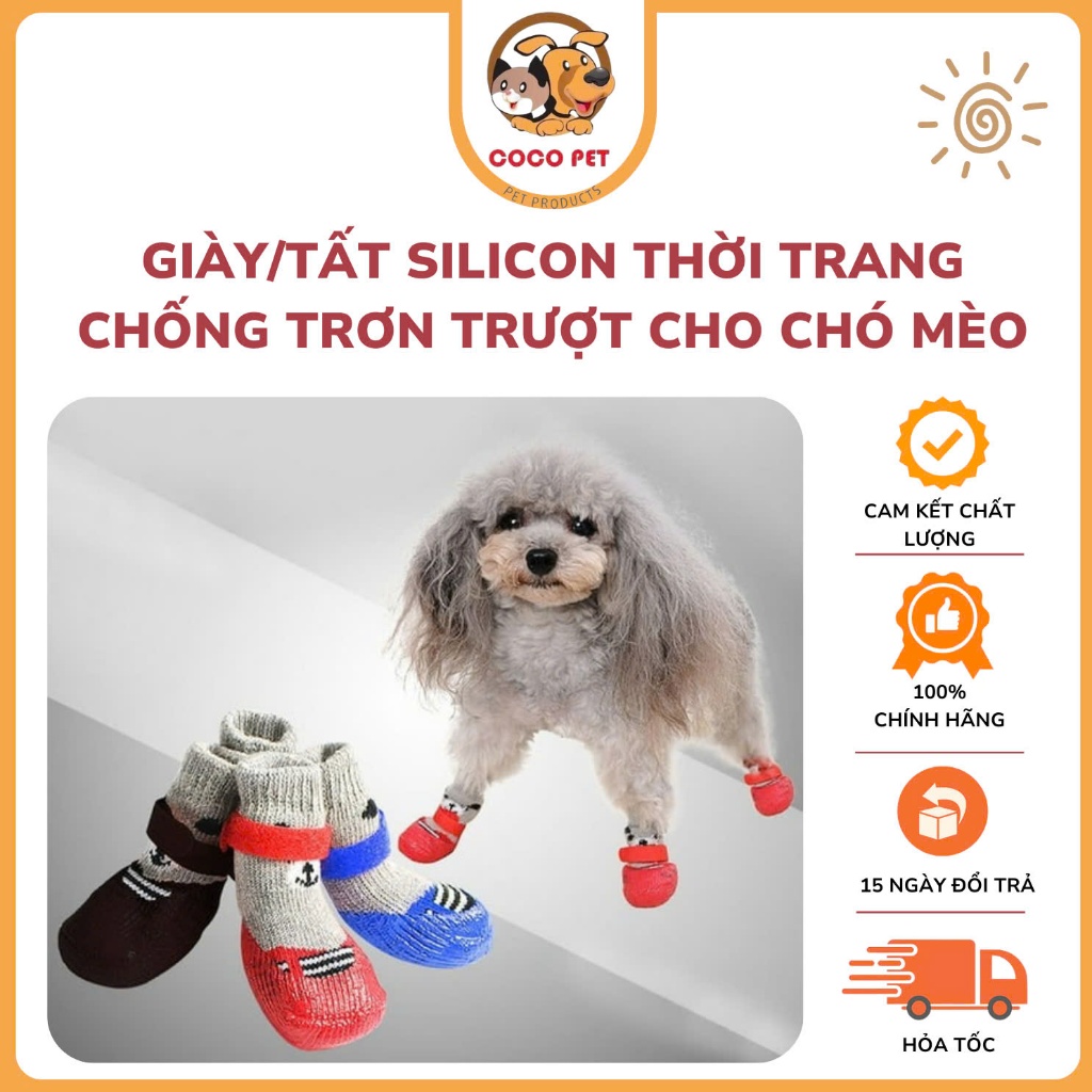 Giày/Tất Silicon Thời Trang Chống Trơn Trượt Cho Chó Mèo Thú Cưng, Tất Chân Chó Mèo, Giày Chống Thấm Nước ( Sét 4 cái)