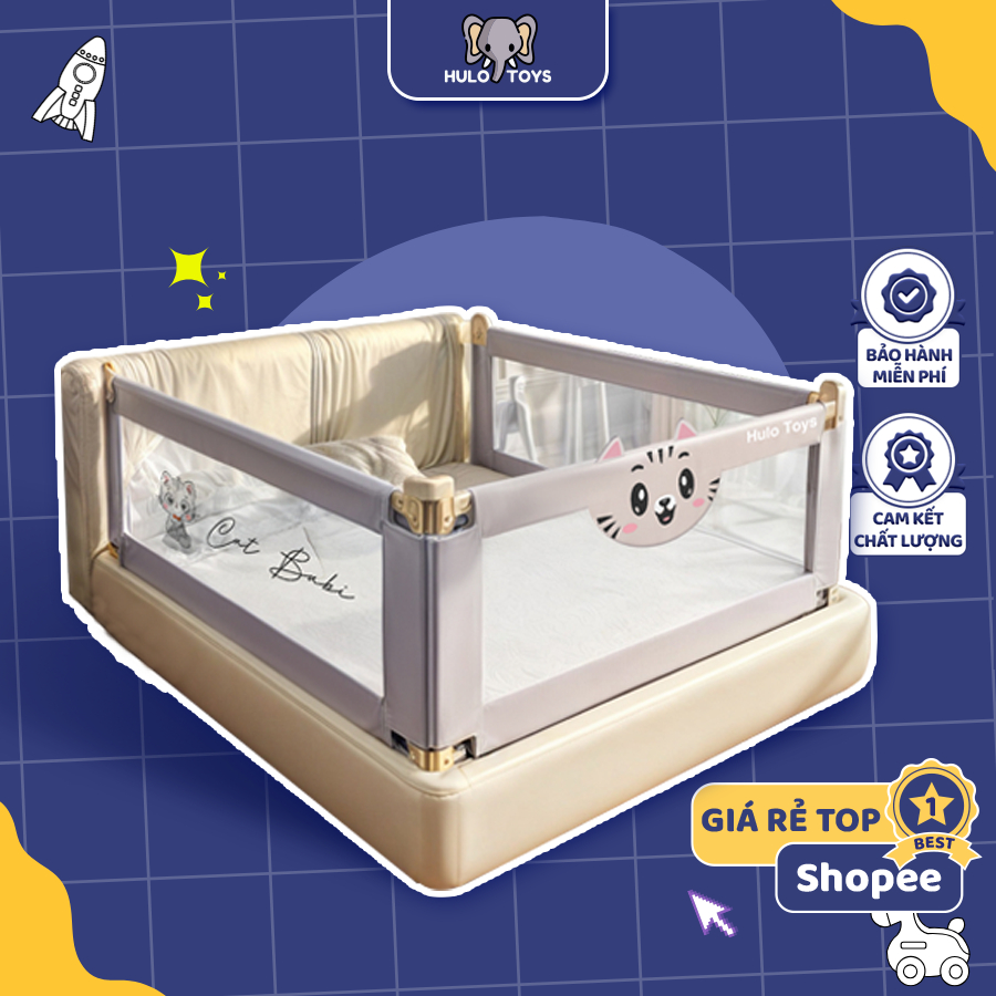 Thanh Chắn Giường Cho Bé Hulo Toys Cao Cấp 2025, Nâng Hạ 1&2 Bên An Toàn Chắc Chắn Cải tiến Hoàn Hảo