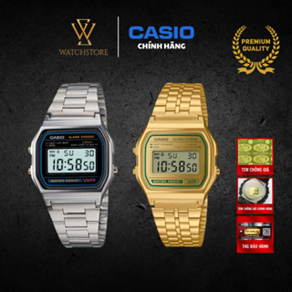 Đồng Hồ Điện Tử Nam A158 Kính Nhựa Hình Chữ Nhật 36.8mm Chống Nước Dây Kim Loại Không Gỉ Chính Hãng Casio