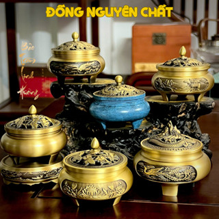 Lư Đồng Xông Nụ Trầm BẢO TRẦM LINH HƯƠNG Đỉnh Đốt Nhang Vòng Khoanh Đồng Đúc Nguyên Khối Đồ Thờ Cúng