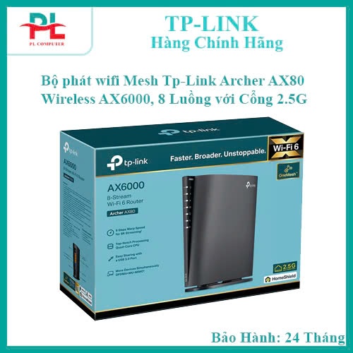 Bộ phát wifi Mesh Tp-Link Archer AX80 Wireless AX6000, 8 Luồng với Cổng 2.5G - Hàng Chính Hãng - BH 