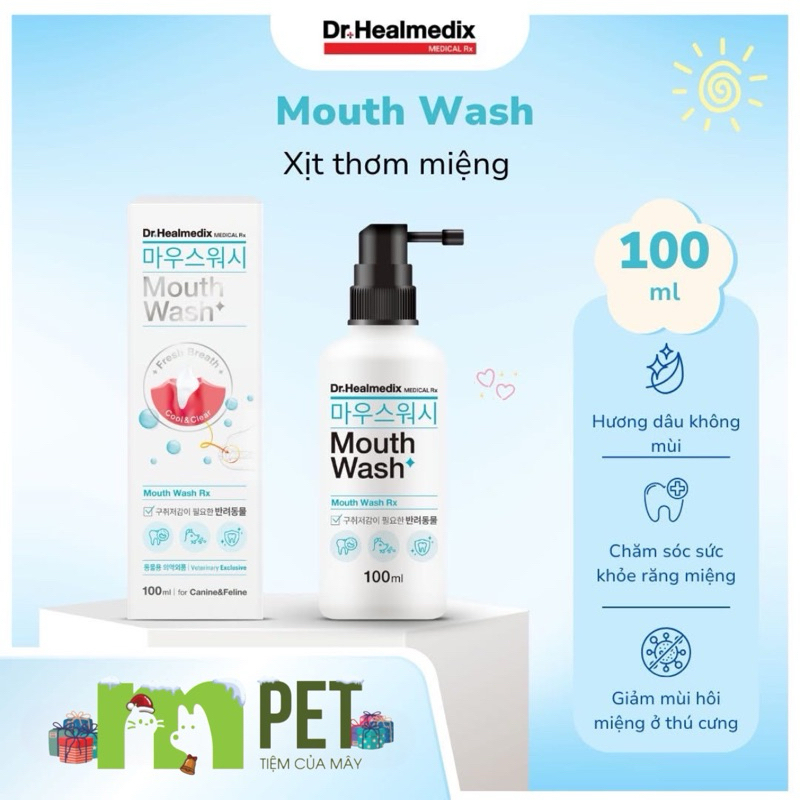 Xịt khử mùi hôi miệng cho chó mèo Dr.Healmedix Mouth Wash hỗ trợ sạch răng,thơm miệng 100ml