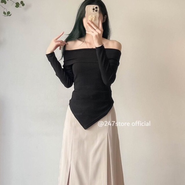 Áo nữ dài tay form dáng Hàn Quốc cực nữ tính Basic mã A185