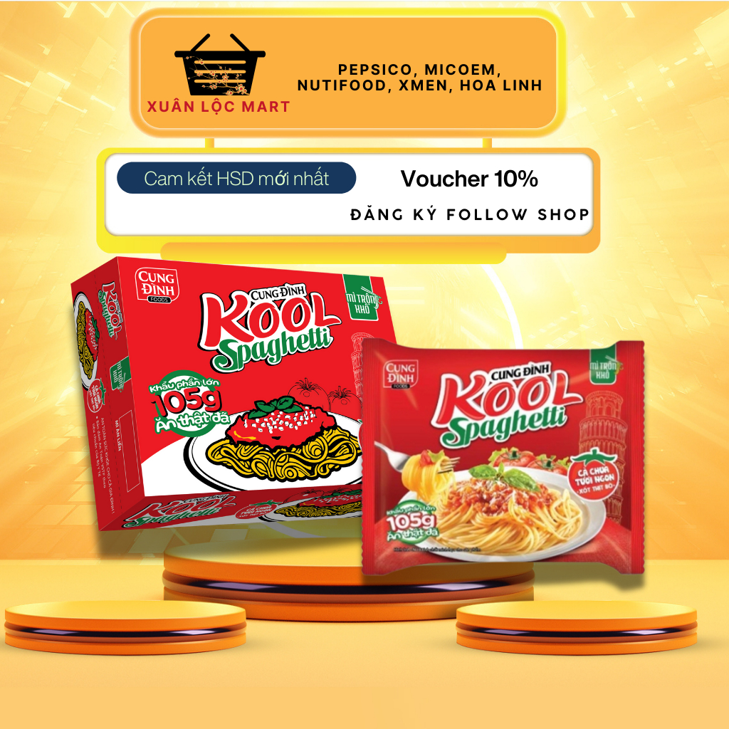 Mì Tôm, Mì Cung Đình Kool Sốt Spaghetti Thùng 30 Gói hoặc 12 Bát