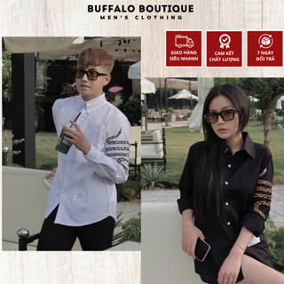 Áo Sơ Mi Nam Thôm Thêu Rắn Cánh Tay Siêu Chất - Sơ Mi Nam Nữ Thôm Rắn Chất Vải Thô Cao Cấp