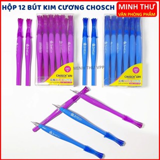 Hộp 12 Bút Gel Chosch CS885 Đầu Bút Hình Kim Cương Ngòi Kim 0.5mm Nét Nhỏ  (Mực Xanh/ Tím/ Đỏ/ Đen) - Minh Thư VPP