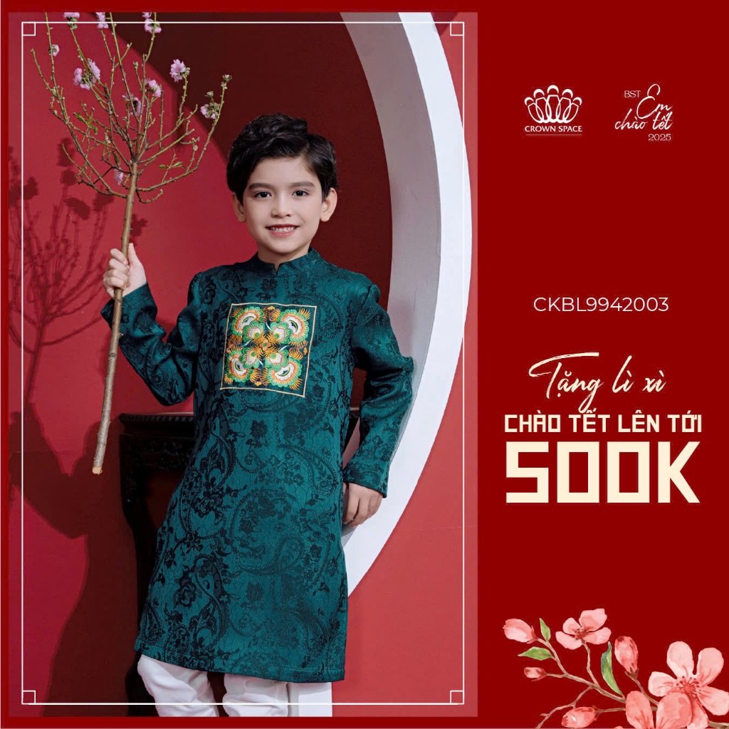 Áo Dài Bé Trai Gấm Hoa Dập Nổi Cao Cấp Chi Tiết Tinh Xảo Tết 2026 Crown Space CKBL9942003