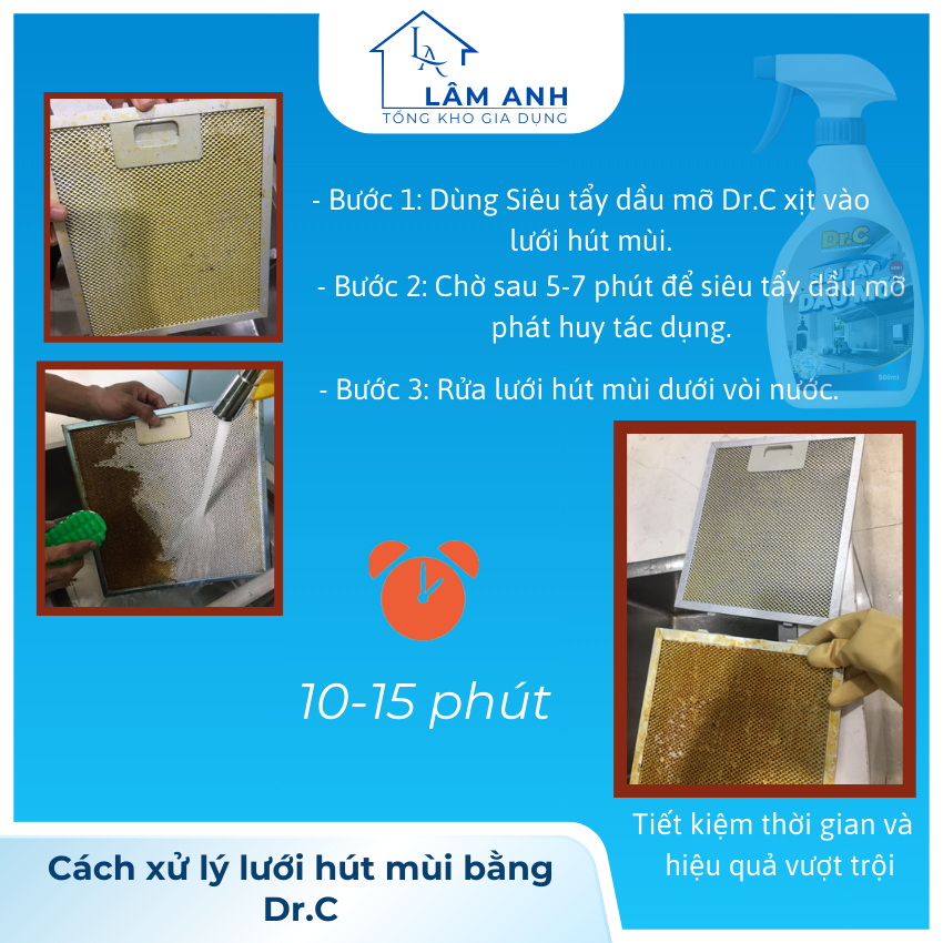 Siêu tẩy dầu mỡ Dr.C chính hãng, làm sạch nhà bếp, tẩy sạch lưới lọc máy hút mùi, mặt bếp ga, bếp từ, tường | BigBuy360 - bigbuy360.vn