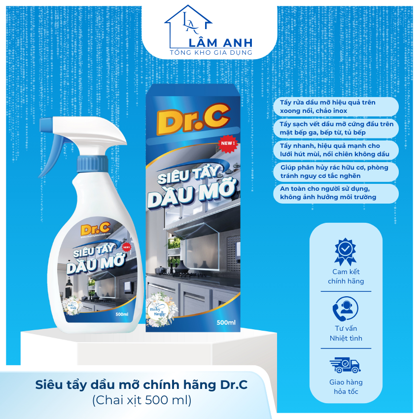 Siêu tẩy dầu mỡ Dr.C chính hãng, làm sạch nhà bếp, tẩy sạch lưới lọc máy hút mùi, mặt bếp ga, bếp từ, tường | BigBuy360 - bigbuy360.vn