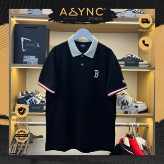 (Auth) Áo Polo New Era x MIb Boston Đen Cổ Kem Tay Bo Viền Đỏ Logo Thêu Trơn Basic | CODE: 14852237 - Async Studio