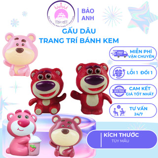 Gấu Dâu trang trí bánh kem, gấu nhựa trang trí sinh nhật